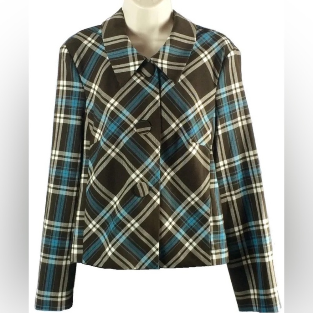 Dressbarn Blue and Black Blazer with Plaid Pattern